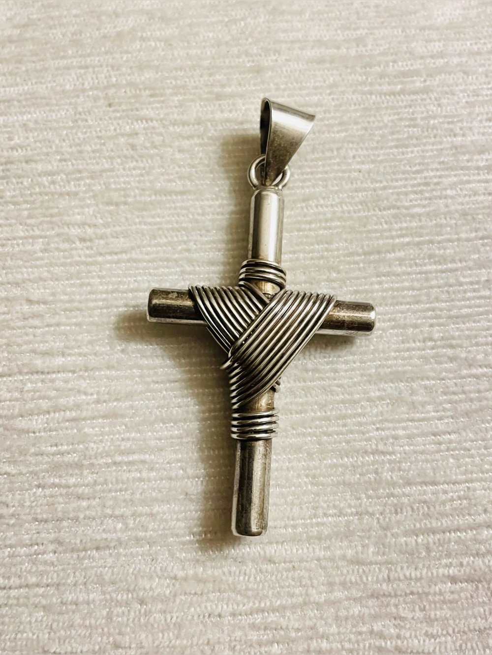 Taxco Silver-Tone Wrapped Wire Cross Pendant